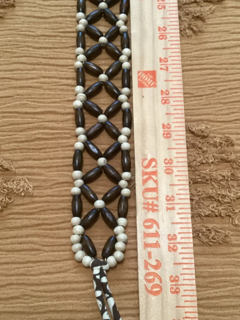 Braided Wood Bead Tie Belt - Brown & Cream